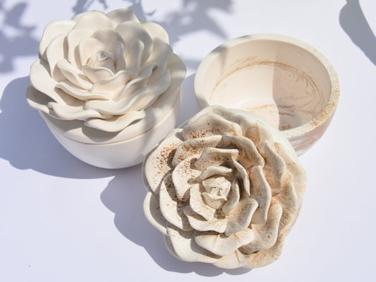 Portagioie | Contenitore  | Portacandela - coperchio a Rosa con motivo metallizzato